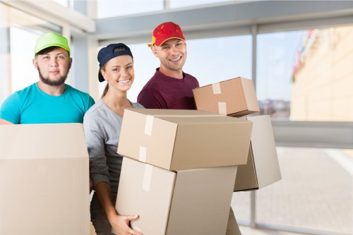 Local removal team handling a move in a Canary Wharf apartment building