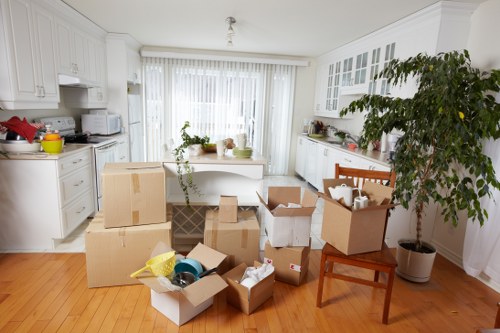 Organised moving boxes and labelled packing for Canary Wharf residents