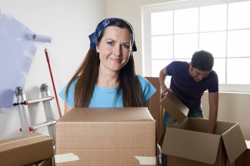 Removal van and moving equipment ready for a Canary Wharf property move